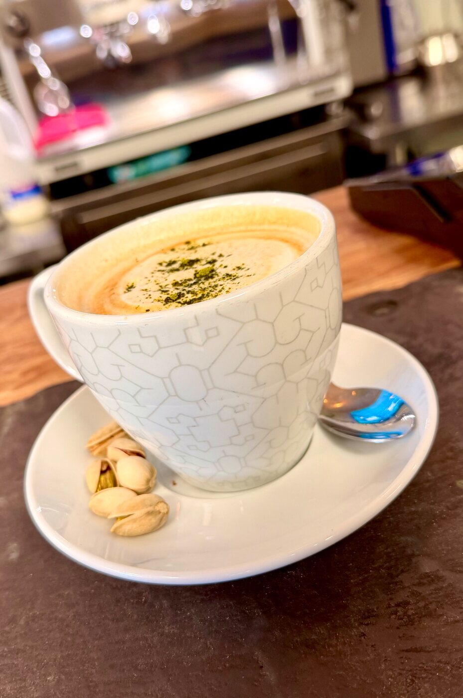 A freshly prepared coffee served at On the Way Coffee Shop